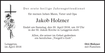 Todesanzeige von Jakob Holzner von merkurtz