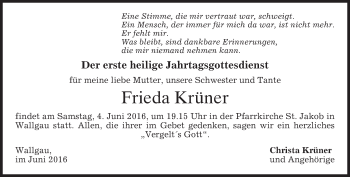 Todesanzeige von Frieda Krüner von merkurtz