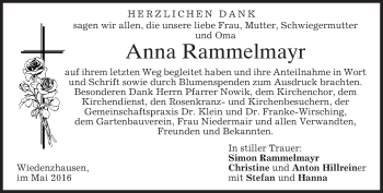 Todesanzeige von Anna Rammelmayr von merkurtz