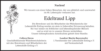 Todesanzeige von Edeltraud Lipp von merkurtz