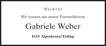 Todesanzeige von Gabriele Weber von merkurtz