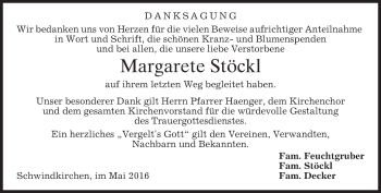 Todesanzeige von Margarete Stöckl von merkurtz