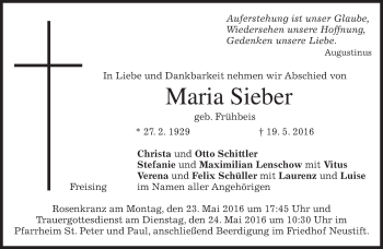 Todesanzeige von Maria Sieber von merkurtz