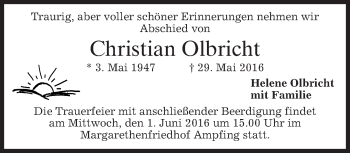 Todesanzeige von Christian Olbricht von merkurtz