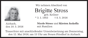 Todesanzeige von Brigitte Stross von merkurtz