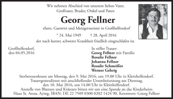Todesanzeige von Georg Fellner von merkurtz