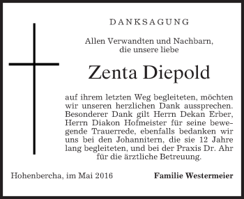 Todesanzeige von Zenta Diepold von merkurtz