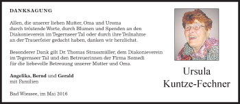 Todesanzeige von Ursula Kuntze-Fechner von merkurtz