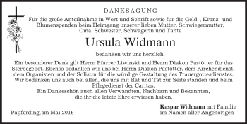Todesanzeige von Ursula Widmann von merkurtz