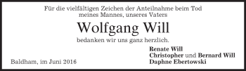 Todesanzeige von Wolfgang Will von merkurtz