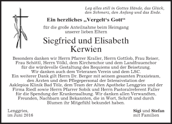 Todesanzeige von Siegfried und Elisabeth Kerwien von merkurtz