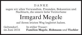 Todesanzeige von Irmgard Megele von merkurtz