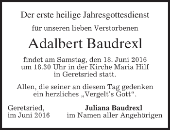 Todesanzeige von Adalbert Baudrexl von merkurtz