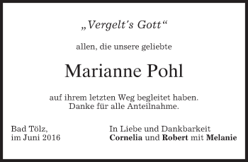Todesanzeige von Marianne Pohl von merkurtz