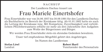 Todesanzeige von Mariele Einertshofer von merkurtz