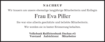 Todesanzeige von Eva Piller von merkurtz