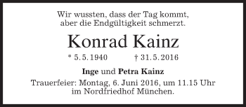 Todesanzeige von Konrad Kainz von merkurtz