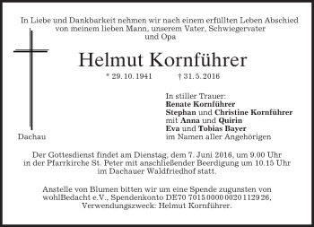 Todesanzeige von Helmut Kornführer von merkurtz