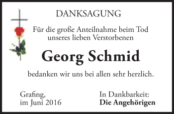 Todesanzeige von Georg Schmid von merkurtz