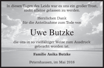 Todesanzeige von Uwe Butzke von merkurtz