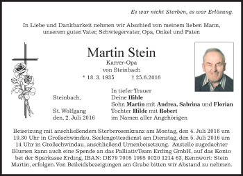 Todesanzeige von Martin Stein von merkurtz