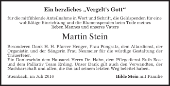 Todesanzeige von Martin Stein von merkurtz