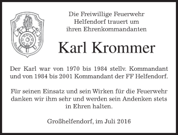 Todesanzeige von Karl Krommer von merkurtz