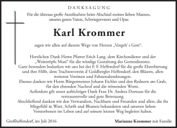 Todesanzeige von Karl Krommer von merkurtz