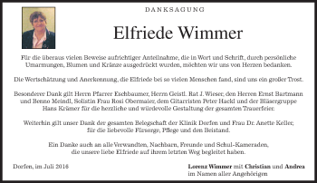 Todesanzeige von Elfriede Wimmer von merkurtz