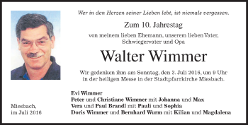 Todesanzeige von Walter Wimmer von merkurtz
