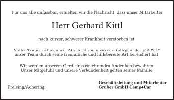 Todesanzeige von Gerhard Kittl von merkurtz