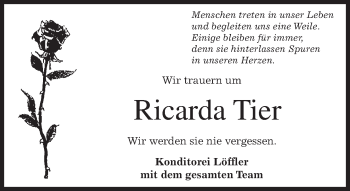 Todesanzeige von Ricarda Tier von merkurtz