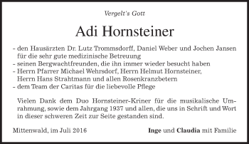 Todesanzeige von Adi Hornsteiner von merkurtz