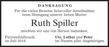 Todesanzeige von Ruth Spiller von merkurtz