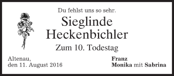 Todesanzeige von Sieglinde Heckenbichler von merkurtz