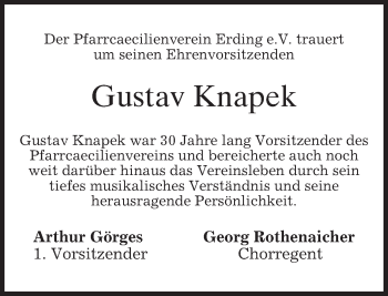Todesanzeige von Gustav Knapek von merkurtz