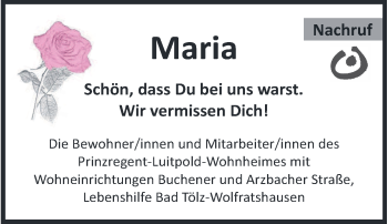 Todesanzeige von Maria  von merkurtz