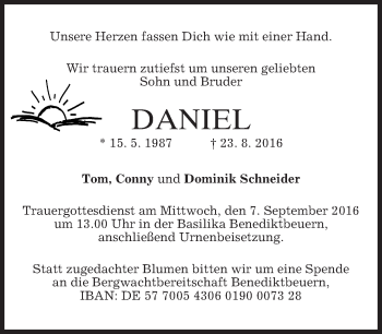 Todesanzeige von Daniel  von merkurtz