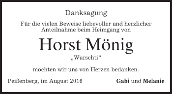 Todesanzeige von Horst Mönig von merkurtz
