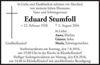 Todesanzeige von Eduard Stumfoll von merkurtz