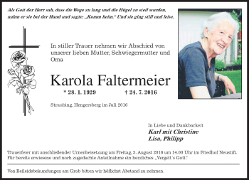 Todesanzeige von Karola Faltermeier von merkurtz