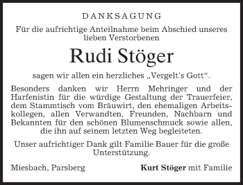 Todesanzeige von Rudi Stöger von merkurtz