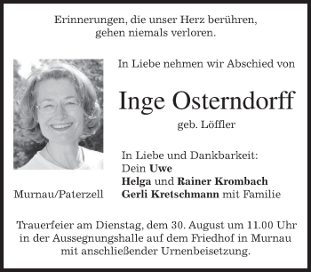 Todesanzeige von Inge Osterndorff von merkurtz