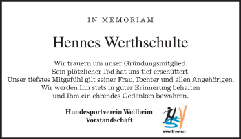 Todesanzeige von Hennes Werthschulte von merkurtz