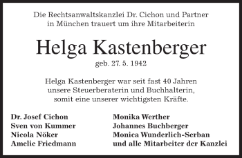Todesanzeige von Helga Kastenberger von merkurtz