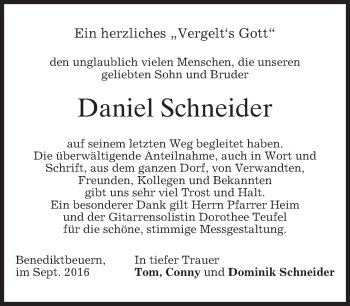 Todesanzeige von Daniel Schneider von merkurtz