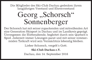 Todesanzeige von Georg Sonnenberger von merkurtz