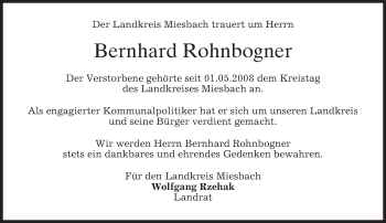 Todesanzeige von Bernhard Rohnbogner von merkurtz