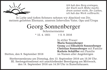 Todesanzeige von Georg Sonnenberger von merkurtz