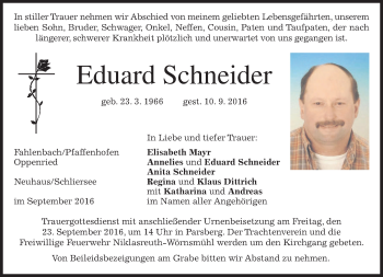 Todesanzeige von Eduard Schneider von merkurtz